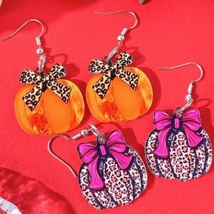 Choose one Leopard Print Pumpkin Earrings Set - Orange and Pink